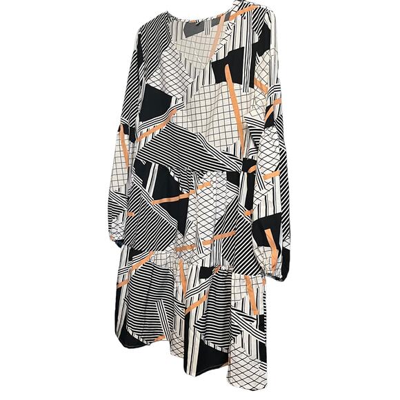 NO MFG. TAG LONG SLV V-NECK MIDI FIT & FLARE WAIST DRESS, WOMENS, XL-BLACK WHITE - Picture 3 of 10